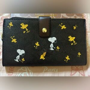 Snoopy & Woodstock Black Leather Wallet